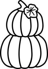 Two-layer pumpkin outline flat vector design.
Autumn stacked pumpkins line art with leaf element.
fall pumpkin line art isolated.
Transparent background. SVG file.