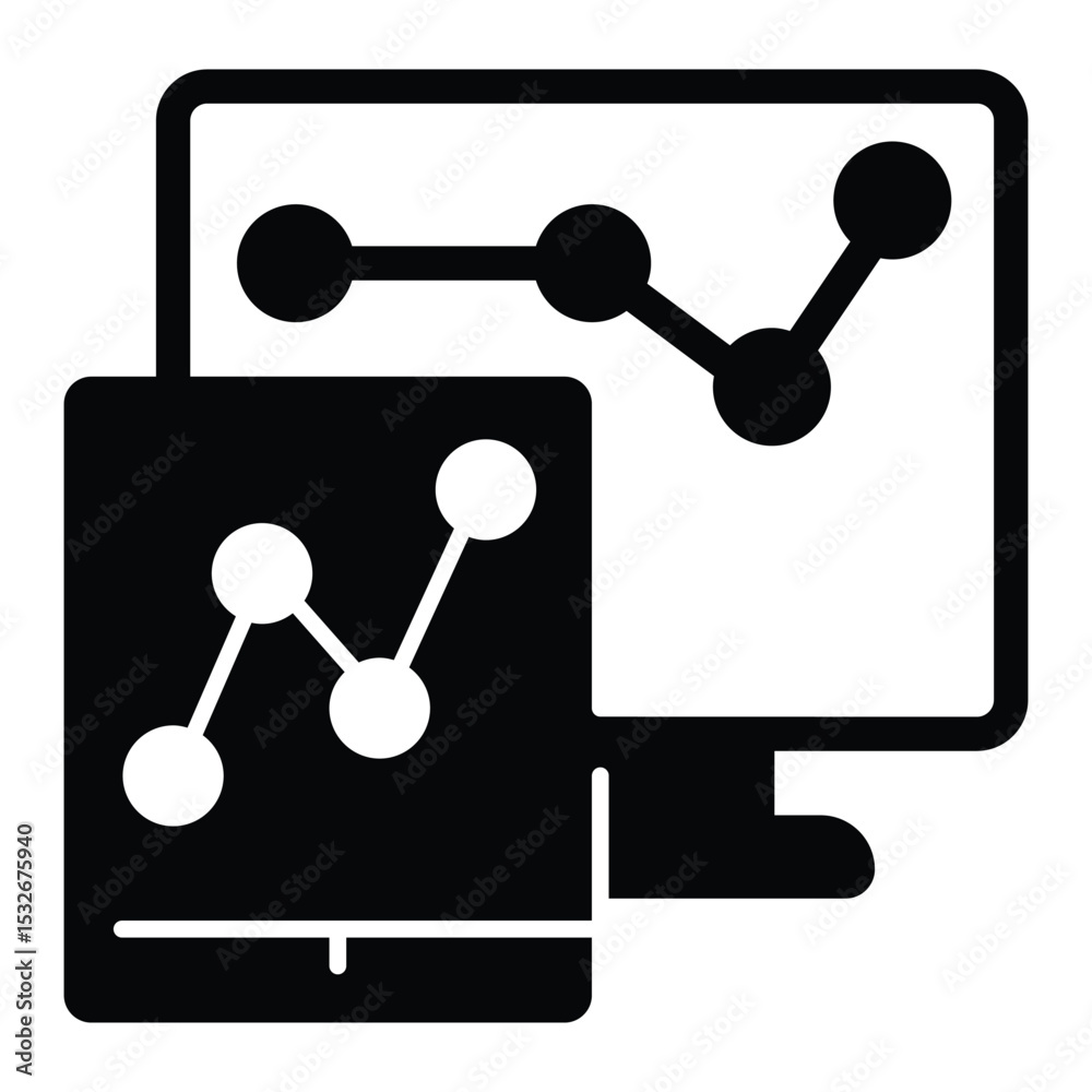 Poster monitor and tablet screen with chart solid icon, neural dataset concept. vector graphics. displays w