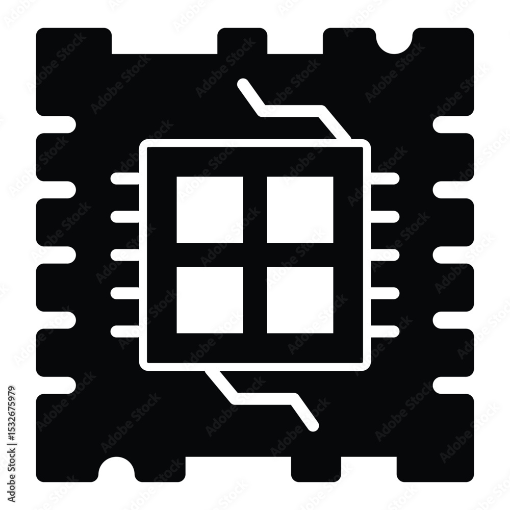 Poster quad core processor chip solid icon, neural dataset concept. vector graphics. processor with four co