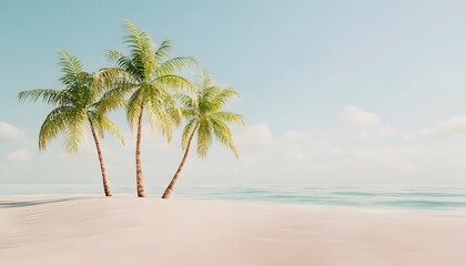 Fototapeta premium Three palm trees on a tropical beach.
