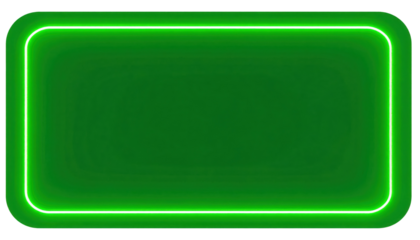 A glowing green rectangular neon light frame with rounded corners emitting a bright, vibrant illumination.