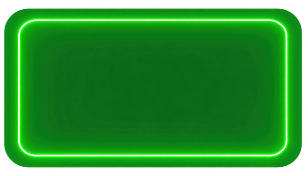 A glowing green rectangular neon light frame with rounded corners emitting a bright, vibrant illumination.