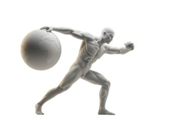 Isolated Muscular Man Holding Earth Globe and Small Ball