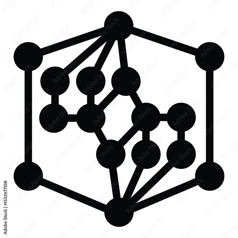 Fototapete polygonal net grid solid icon, neural network concept. vector graphics. data net cloud, deep learnin