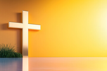 Naklejka premium Gold cross Christian Jesus Christ salvation faith hope love resurrection