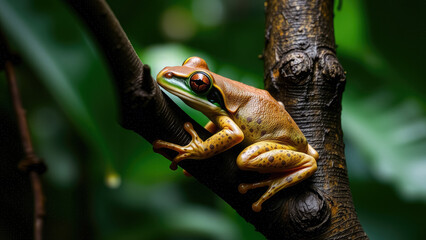 tropical tree frog on tree in jungle, amphibian, nature