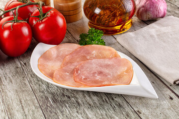 Smoked pork tenderloin fillet slices