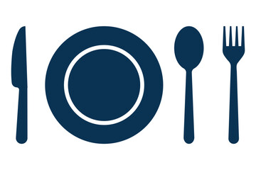 Silverware solid monochrome icon set. Dinner dish or plate with spoon and fork sign outline for apps and websites. eps 10

