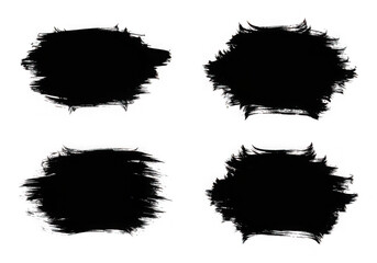 Four black brush strokes isolated on transparent background