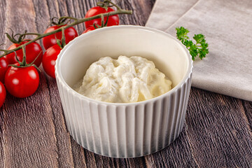 Italian delicous stracciatella young soft cheese