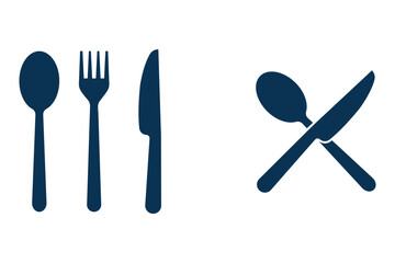 Silverware solid monochrome icon set. Dinner dish or plate with spoon and fork sign outline for apps and websites. eps 10
