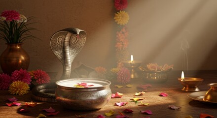 Panchami Festival Altar and Traditional Indian Offerings