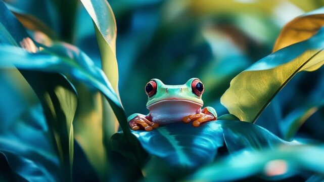 green frog on leaf
