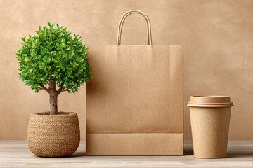 Eco-Friendly Packaging with Potted Plant and Coffee Cup