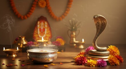 Panchami Festival Altar and Traditional Indian Offerings