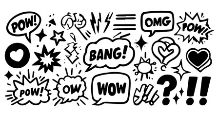 boom set of hand drawn icons for your design