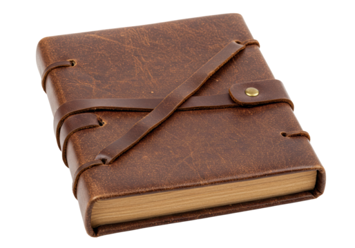 Isolated Brown Leather Bound Journal Vintage Style