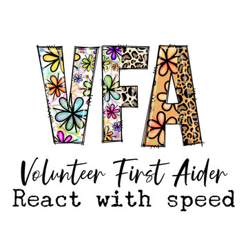 Volunteer First Aid VFA Design with Flowers and Leopard Print