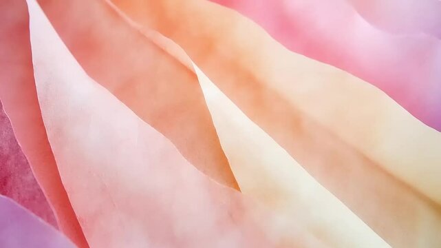 Delicate layers of colorful translucent paper arranged in soft waves, creating a serene artistic backdrop