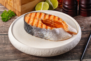 Grilled salmon firsh fillet steak