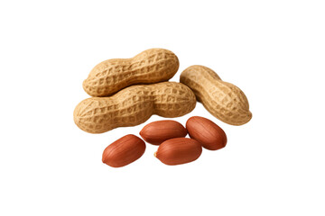 Whole and shelled peanuts isolated on white background. High-resolution image of raw peanuts, perfect for food packaging, healthy snack concepts, or nutritional articles, clipping path, transparent	