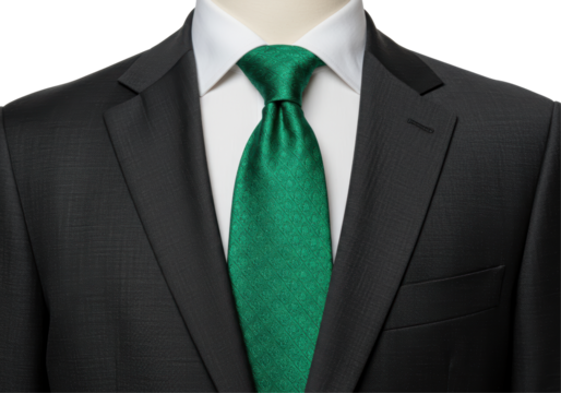 Isolated Elegant Gray Suit with Textured Green Tie