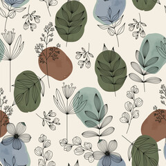 Seamless textile floral pattern on light background. Vector illustration