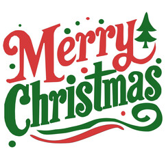 Bold and festive “Merry Christmas” text in red and green with playful decorative elements and a stylized tree, perfect for holiday greetings and seasonal design projects