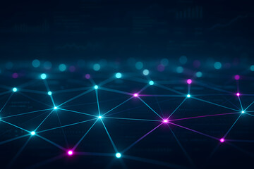 Abstract digital network connection with glowing lines and points on a dark background.
