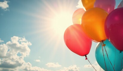 Vibrant Balloons in Sunny Sky Celebration Scene