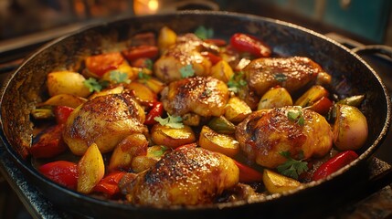 Delicious Chicken and Potato Recipe: Pan-Seared Chicken with Roasted Potatoes and Peppers