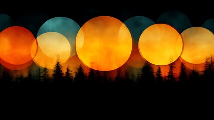 Obraz premium Colorful circles over a dark forest.
