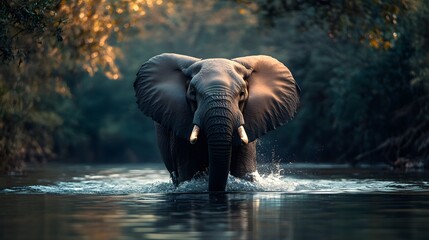 Asiatic Elephant having a bath in the river