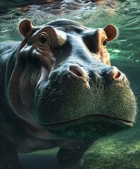 hippopotamus in swimming