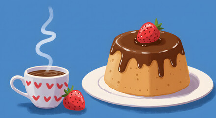 Delicious Chocolate Lava Cake with Fresh Strawberries and Coffee