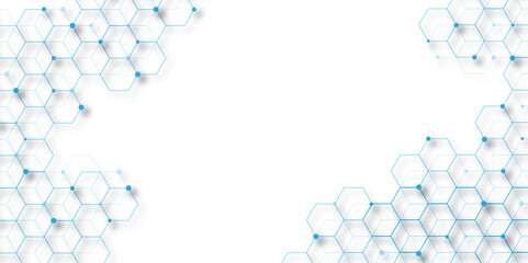 Science network pattern blue Hexagonal abstract background. Big Data Visualization structure element. Health care and science medical pattern innovation Template design with Dots and lines shadows.	
