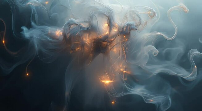  Fluid like smoke that rises into the air, transitioning into soft glowing threads that dissolve into nothingness