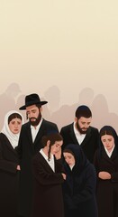 Obraz premium Jewish People Plain Poster Style, An Atmosphere Full of Sadness and Reflection, Plain Background Gradation