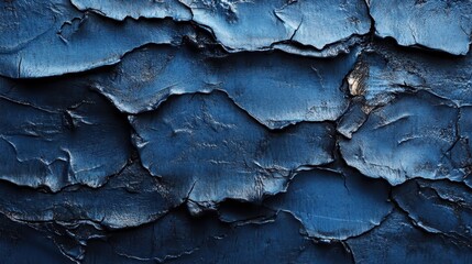 Textured blue peeling paint layers with crackle patterns on surface