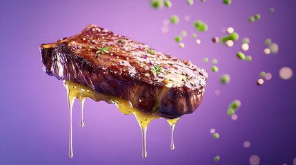 Delicious Grilled Steak with Melted Butter and Herbs