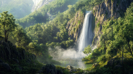 Tropical Waterfalls – Realistic & Illustrated Scenes of Natural Serenity