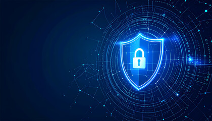 Security concept sheild lock blue tech background