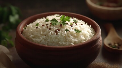 Steaming Basmati Rice: A Culinary Delight in Rustic Clay Bowl