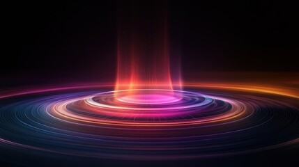 Vibrant light rings with radiant energy emanation in dark space