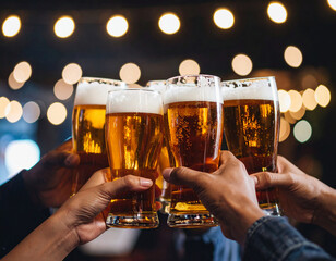 Several beer glasses clinked