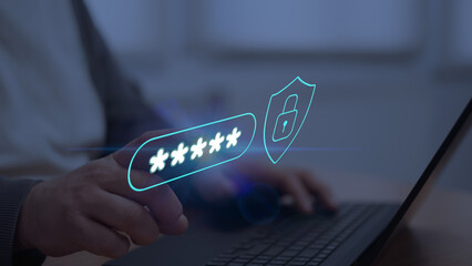 Holographic Password Protection Interface - Cyber security, data security, encryption concept.