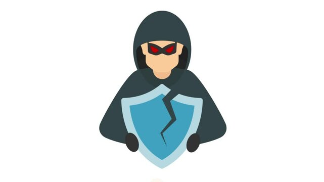 Cracker breaking security shield animation, Malicious Hacker Behind the Mask animated video, White Collar Crime Clip, Computer crime footage, security breakers motion graphics