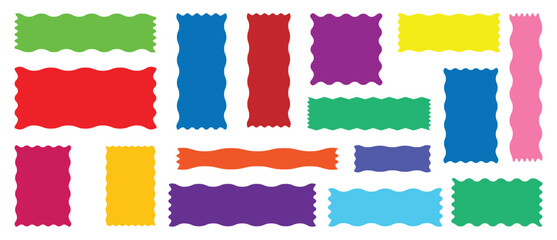 Set of wavy edge frame. Rectangle, square and oval shape frame with zigzag edge. Set of Zigzag and colorful Shapes. Zig Zag Shapes for Stickers, banners. Colorful zigzag shapes.