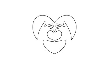 Hand Making A Heart Continuous one line drawing of two hands forming a heart shape, minimalist love and unity symbol  Illustration. Love, Romance.