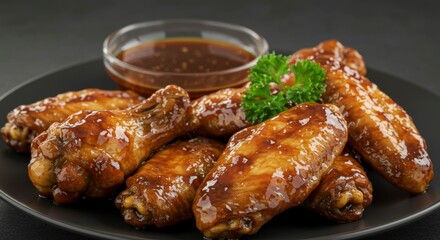 Crispy glazed chicken wings with a sweet and savory sauce